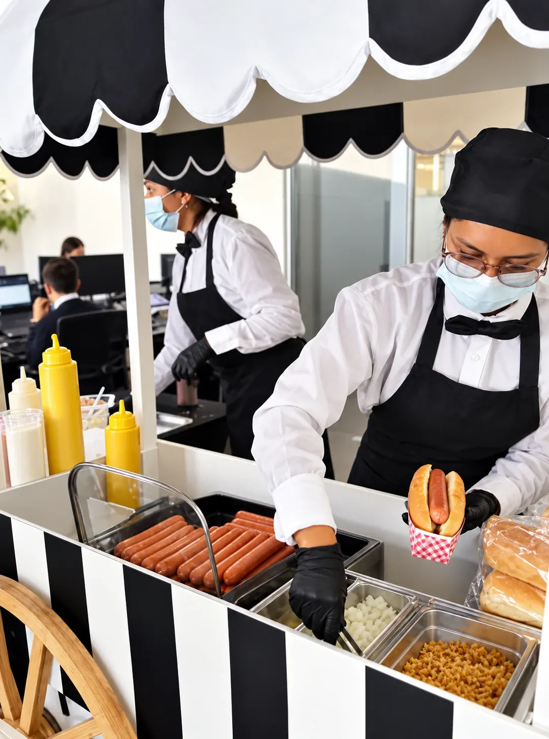 Máquina de Hot Dogs con personal de atención en evento empresarial · Truca Eventos