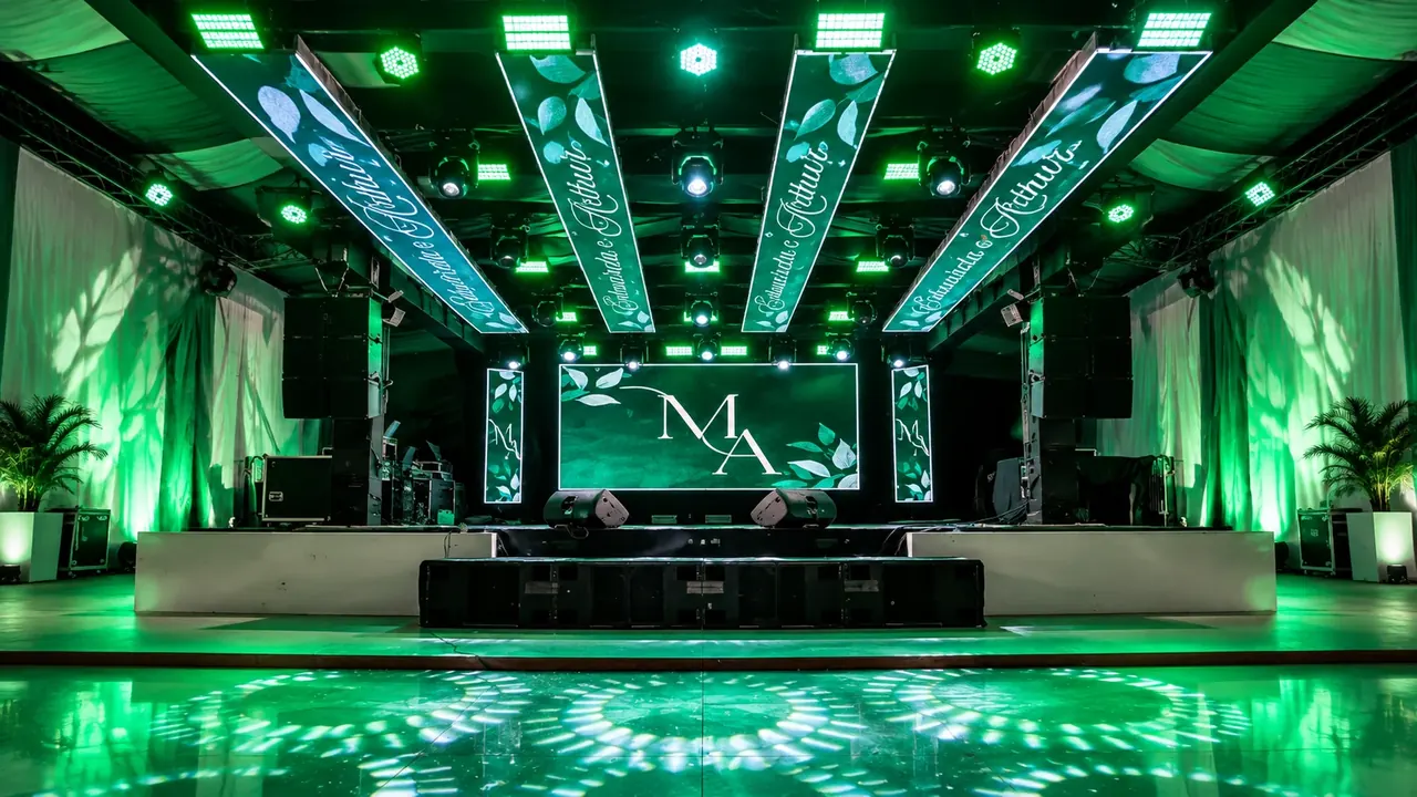 Iluminacion escenario verde · Truca Eventos